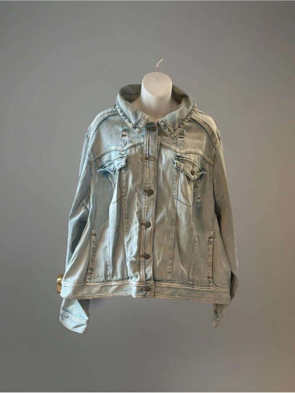 INC International Concepts Light Blue Distressed Denim Jacket
